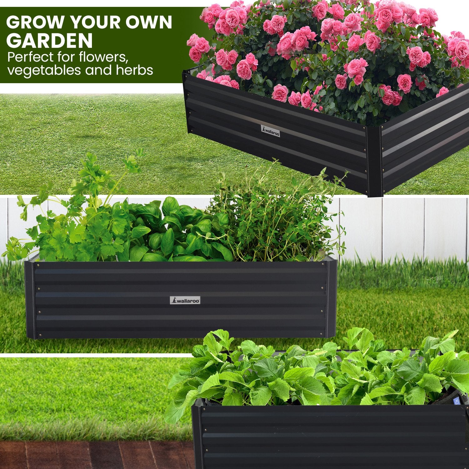 30cm Galvanized Steel Garden Bed - Black